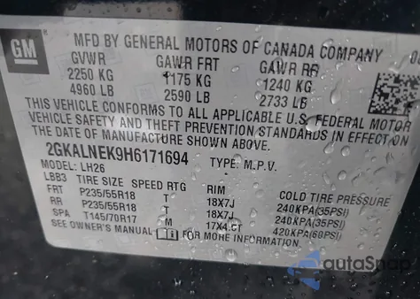 2017 GMC Terrain Sle-2 z USA, uszkodzony, nr VIN 2GKALNEK9H6171694